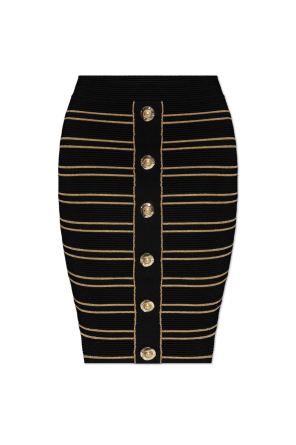 【関税＆送料込み】Balmain Black Skirt With Logo Buttons An Balmain Black Skirt With Logo Buttons And Zip Closure In